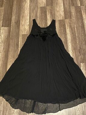 Flowy Black Midi Dress with Crocheted Bodice